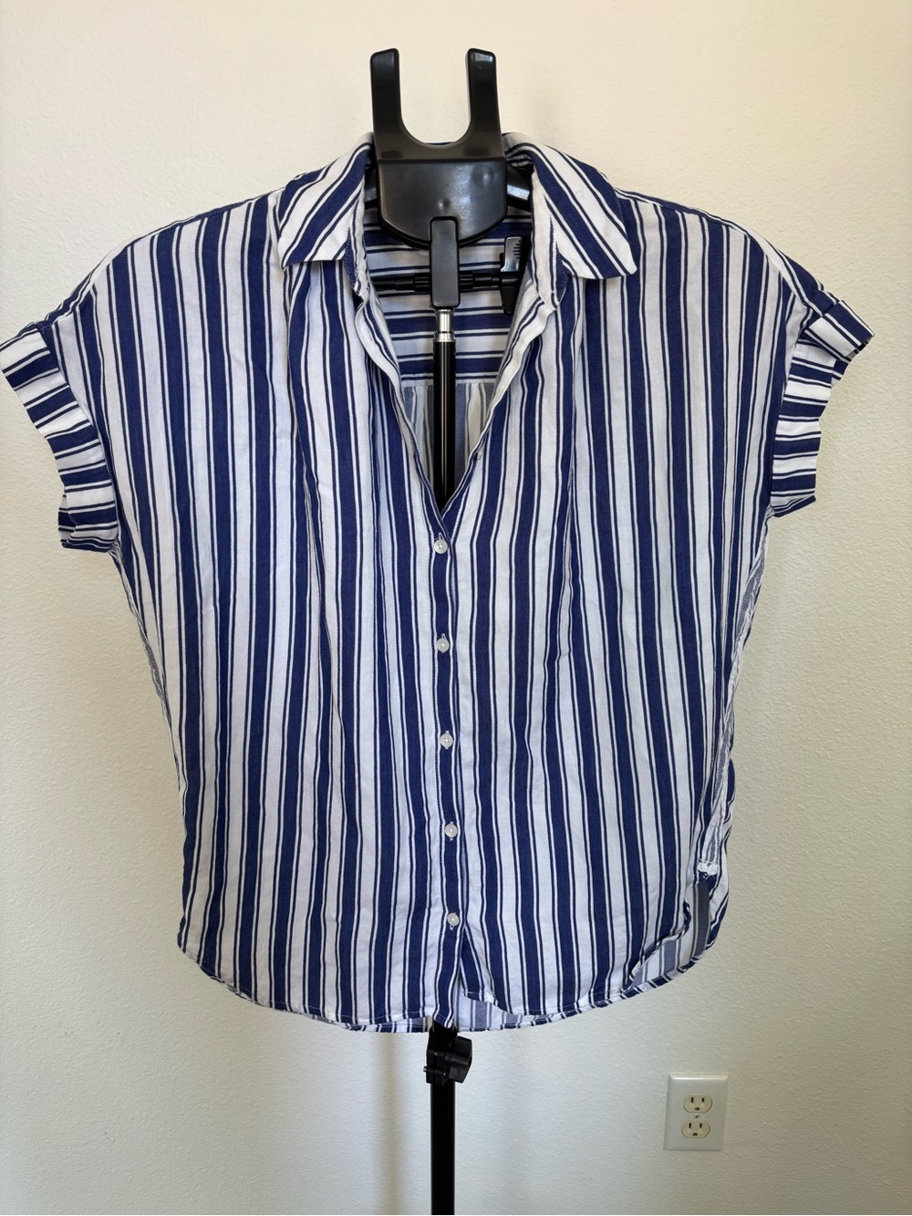 Madewell Blue and White Vertical Stripe Button-Down Top